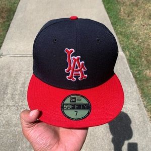 Los Angeles Angels Hat New Era 100% Wool Navy Blue Retro Size 7